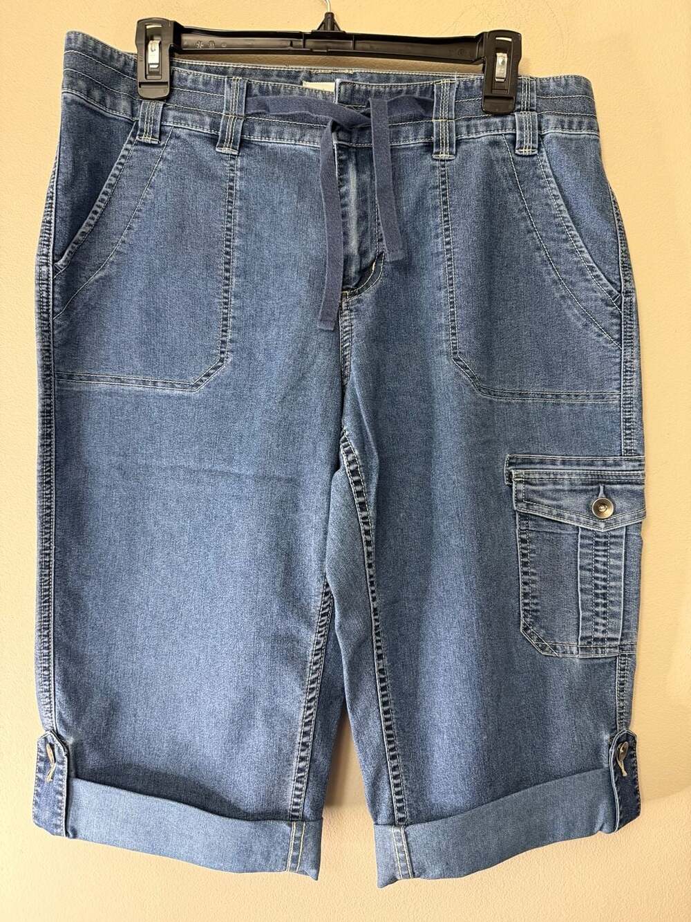 Coldwater Creek Denim Cargo Capri Pants Size P14 Blue